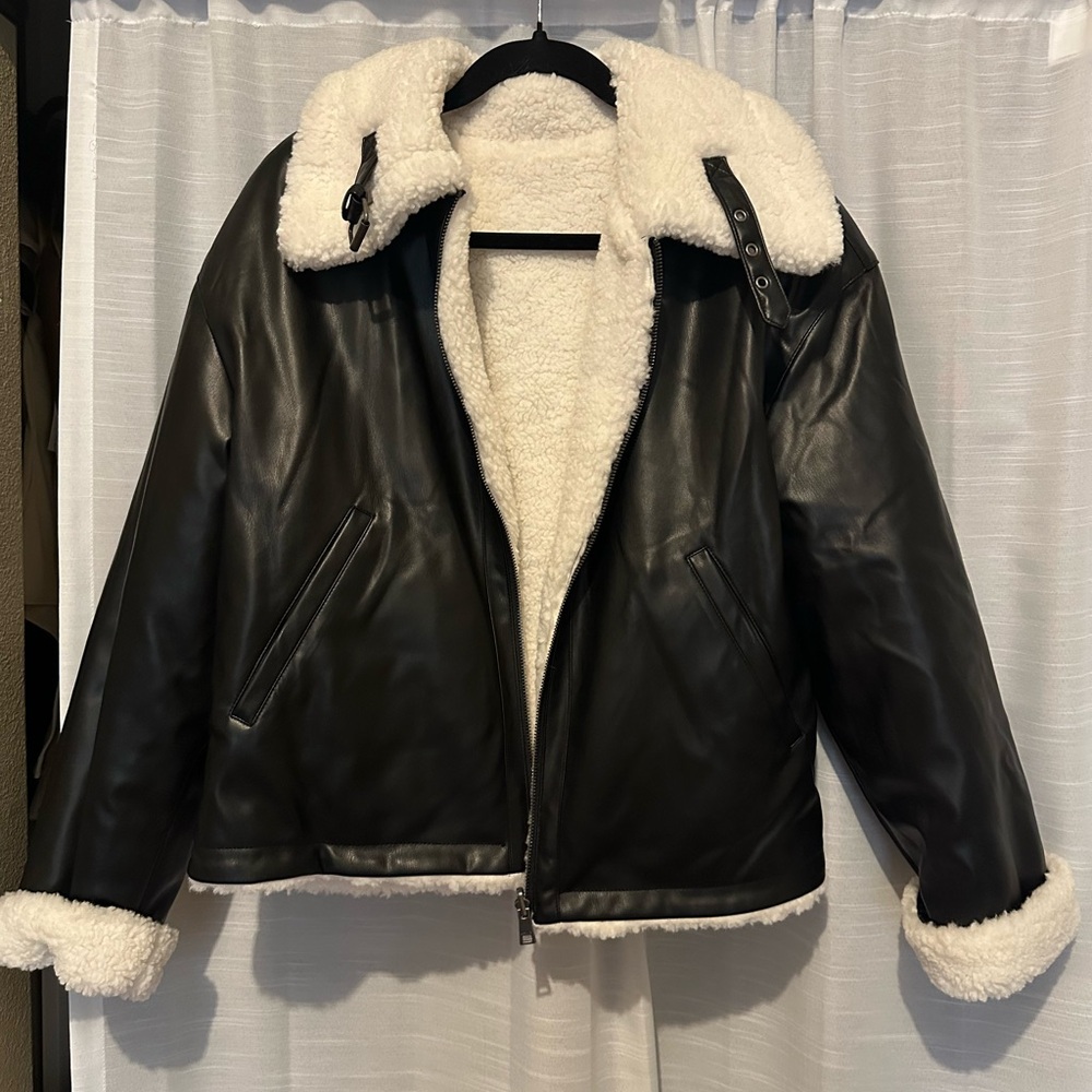 Levi's Black and Cream Leather Shearling Jacket